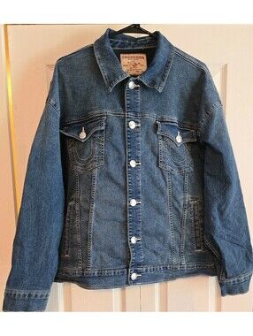 True Religion Oversized Glitter Denim Jacket womens Sz Xl